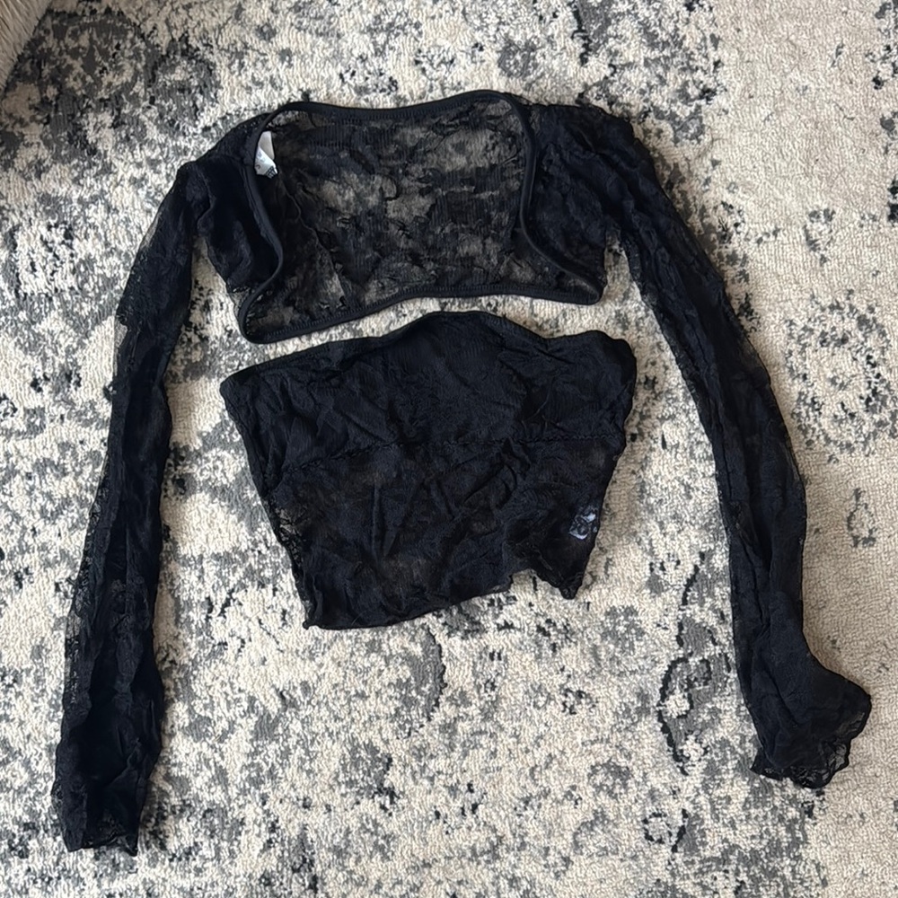 Black Lace Crop Top and Bolero Set